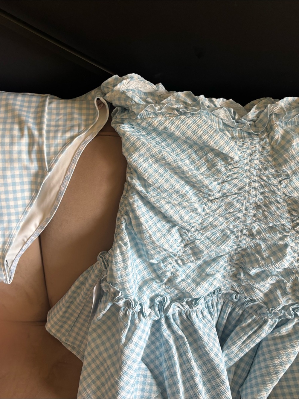 Selkie Light Blue Gingham Ruffled Halter Swim Dress - Picture 7 of 8